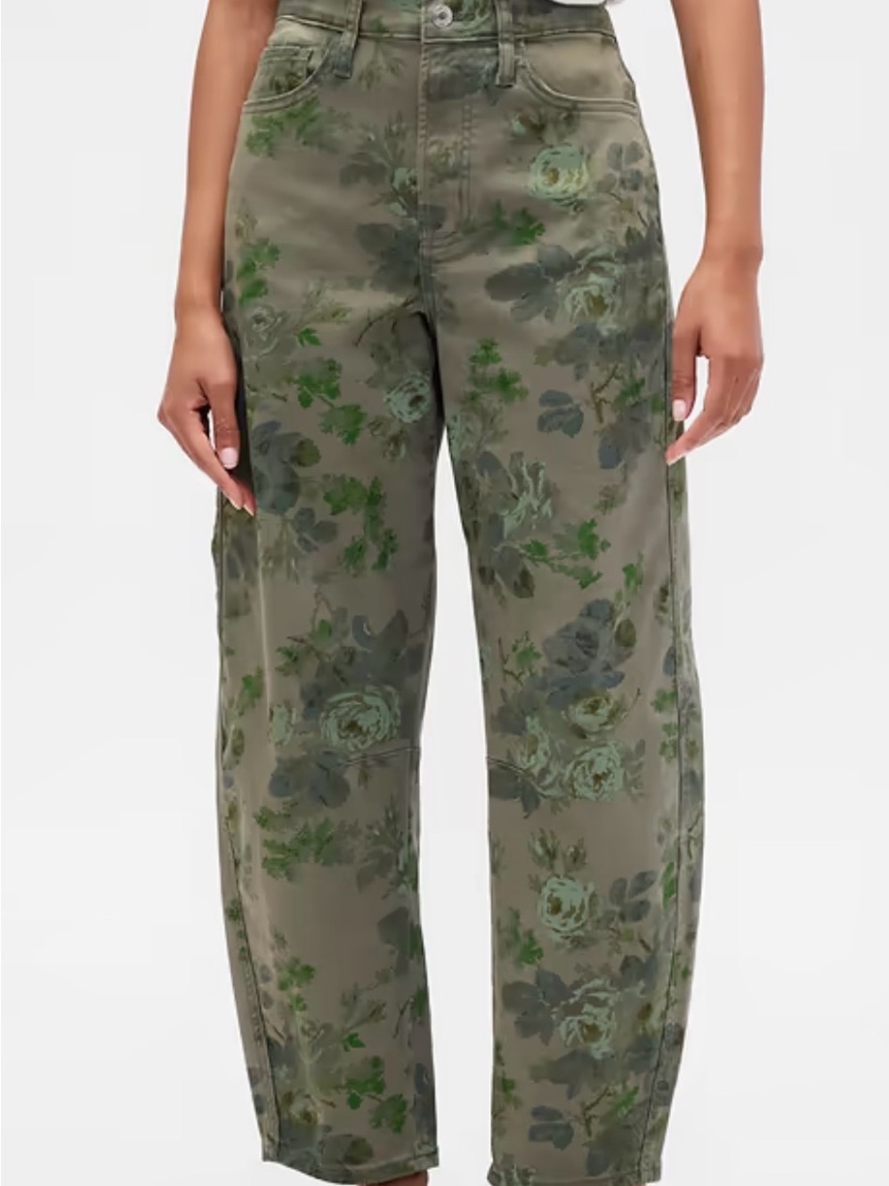 GAP Olive Floral barrel jeans